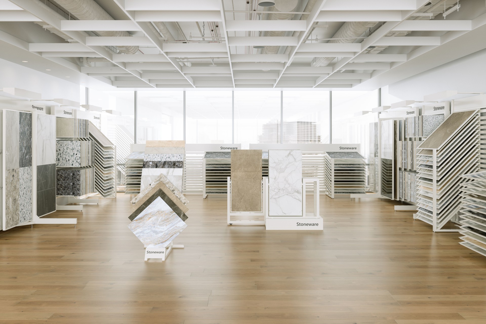 Tile Showroom With Variation Of Tiles On Display Stand